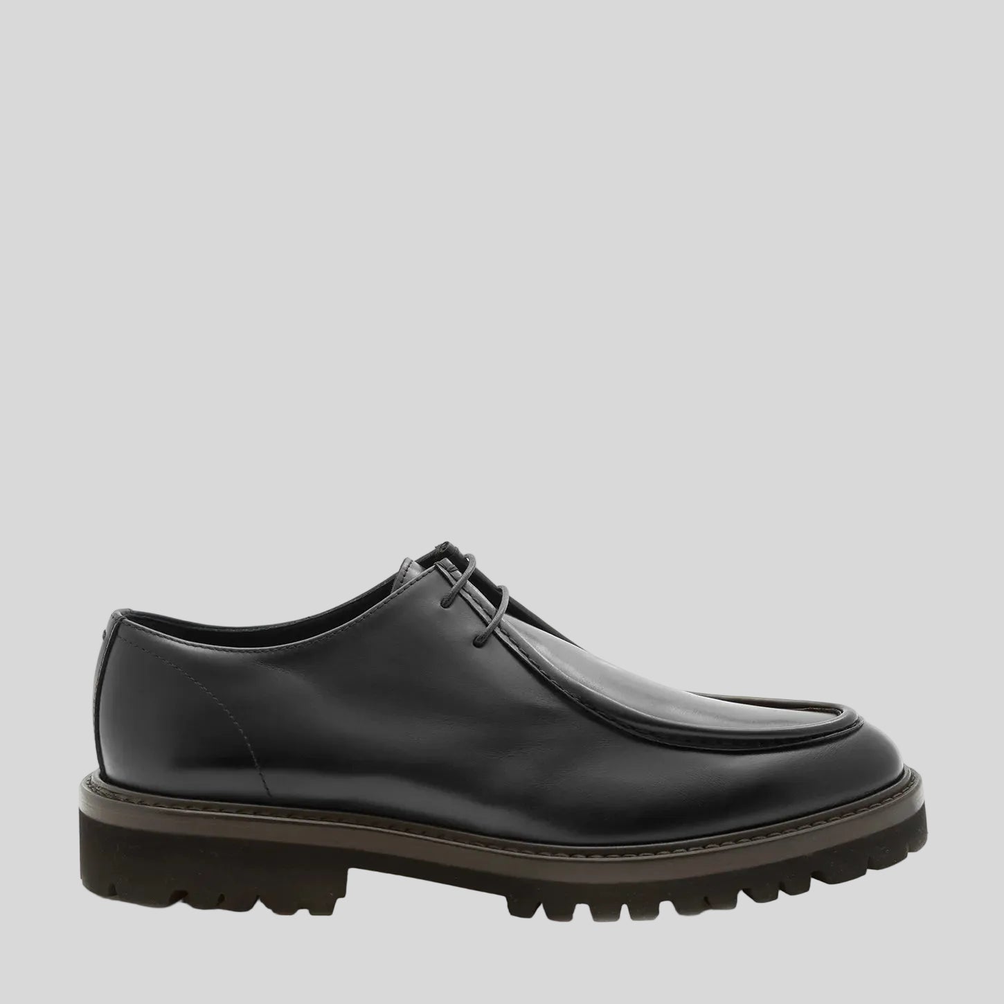 MOC TOE DERBY LEATHER SHOE -   BLACK