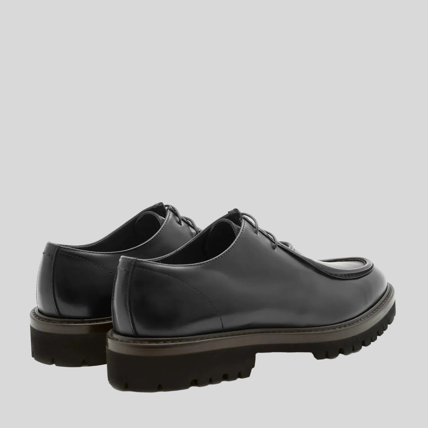 MOC TOE DERBY LEATHER SHOE -   BLACK
