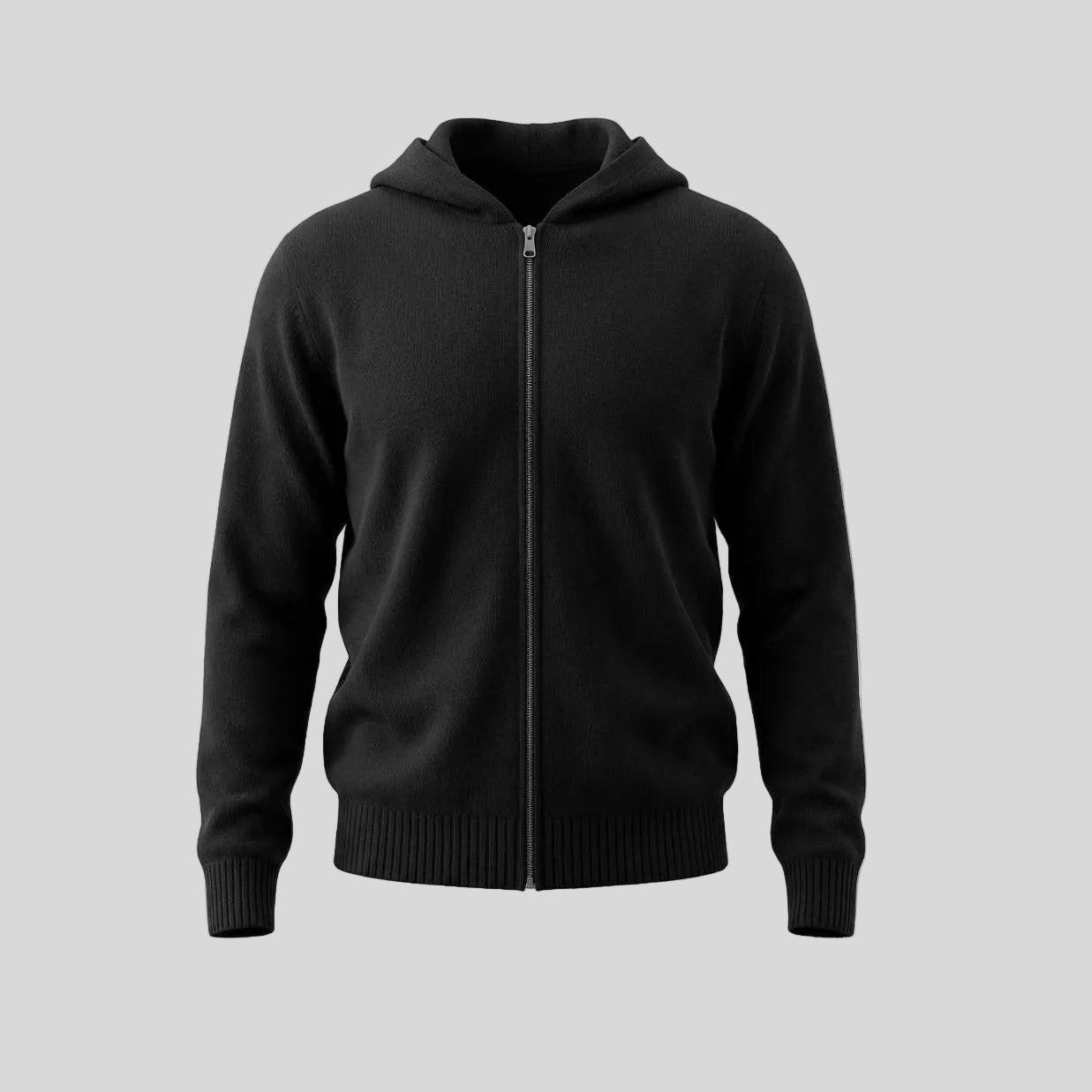 WOOL SWEATER HOODIE - BLACK
