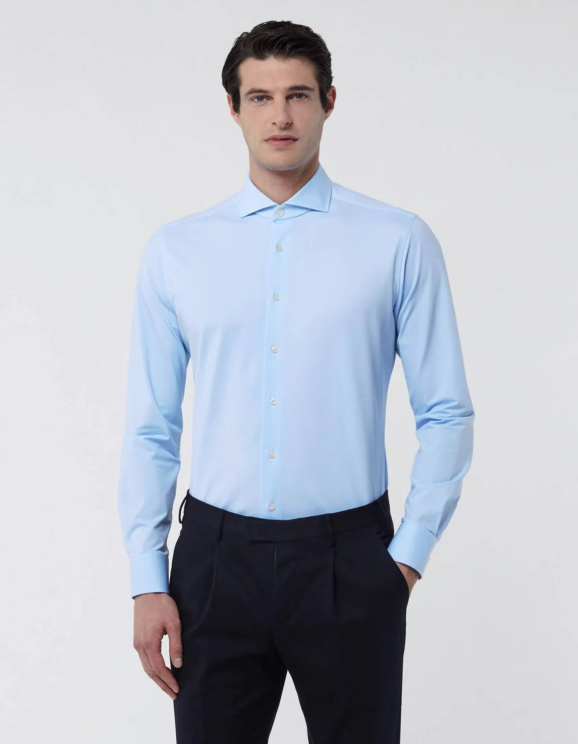 XACUS SKY BLUE OXFORD CHEMISE UNIE COL CLASSIQUE