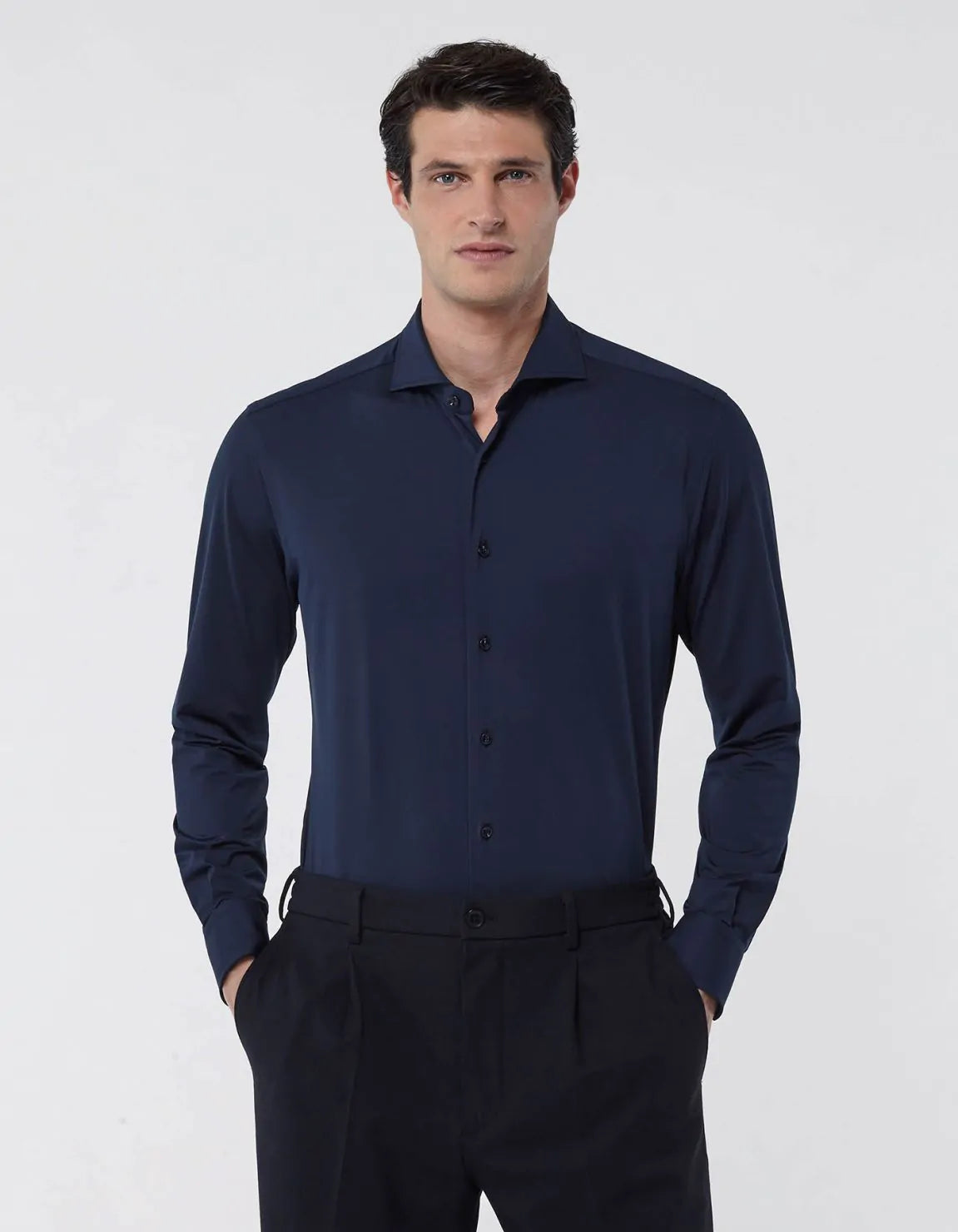 XACUS NAVY BLUE OXFORD SHIRT COLLAR CUTAWAY