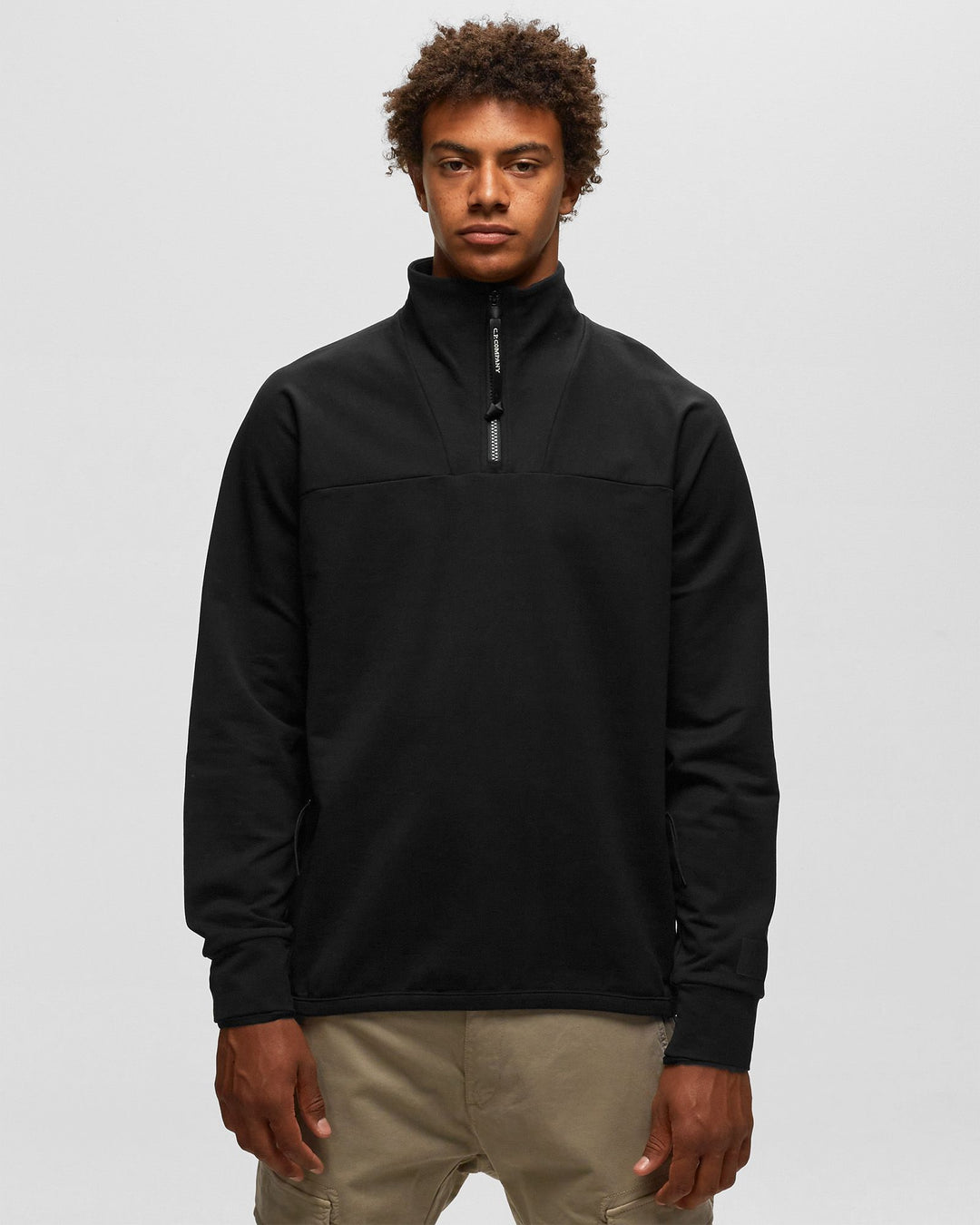 STRETCH FLEECE REVERSE ZIPPED SWEATSHIRT - Black
