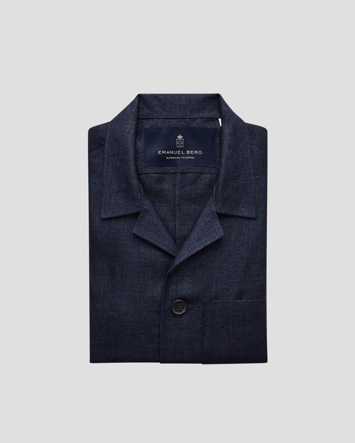 Solid Linen Twill D-Constructed Shirt Jacket - Navy