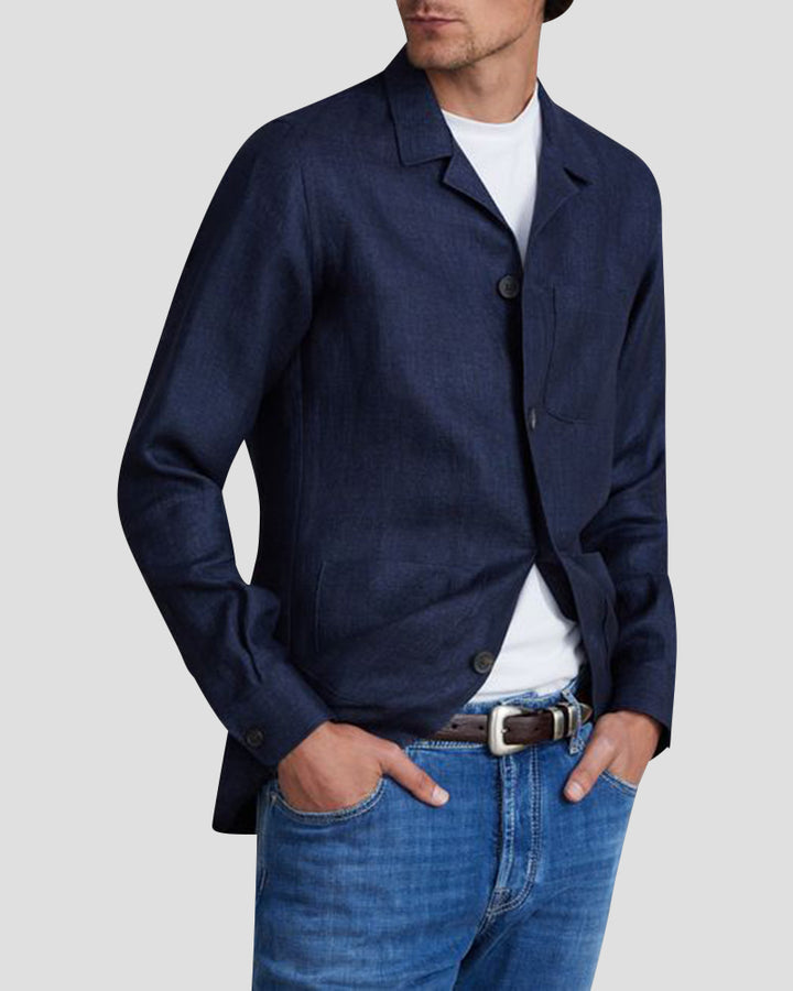 Solid Linen Twill D-Constructed Shirt Jacket - Navy