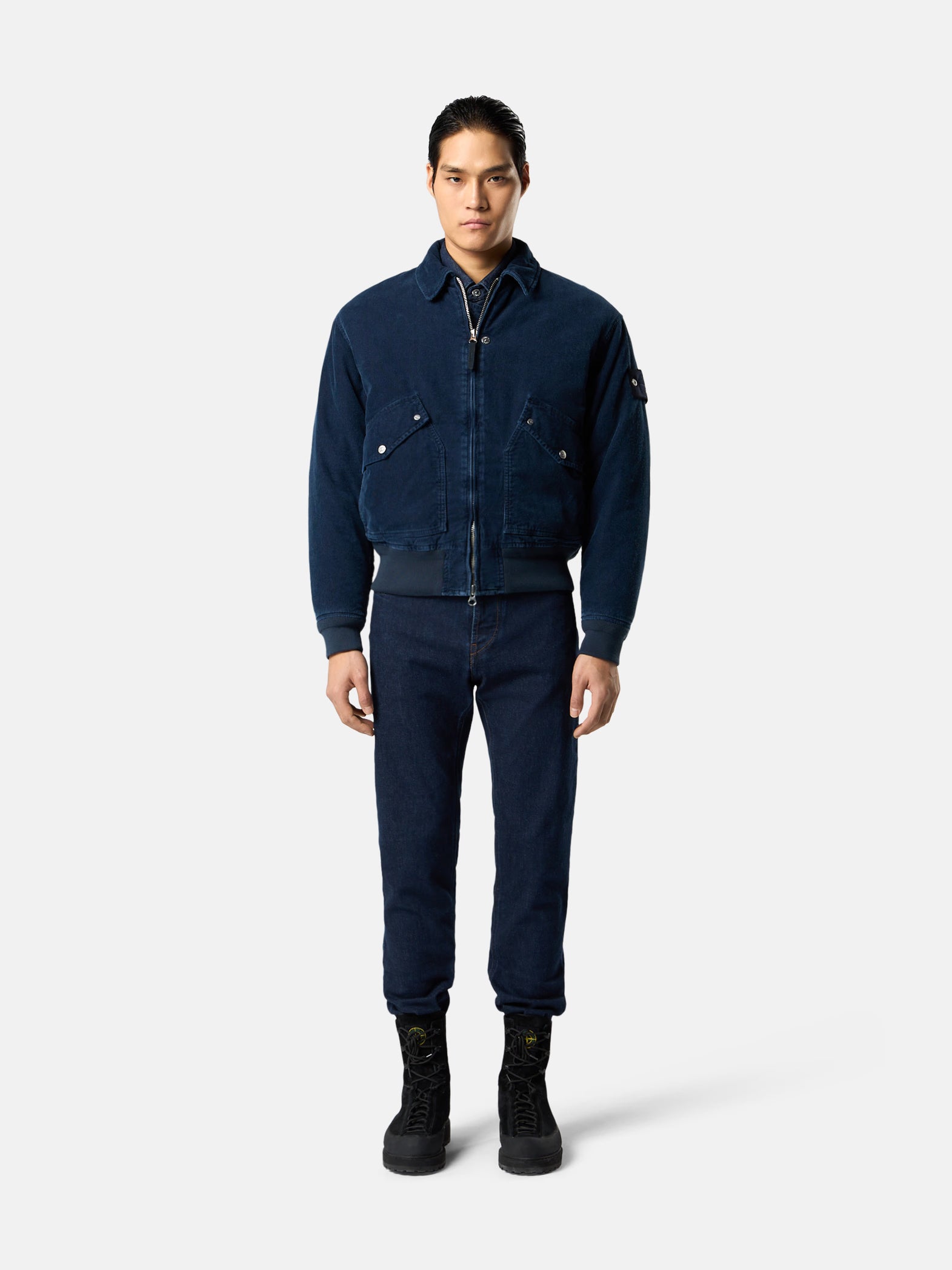 STRETCH INDIGO DENIM-RINSED