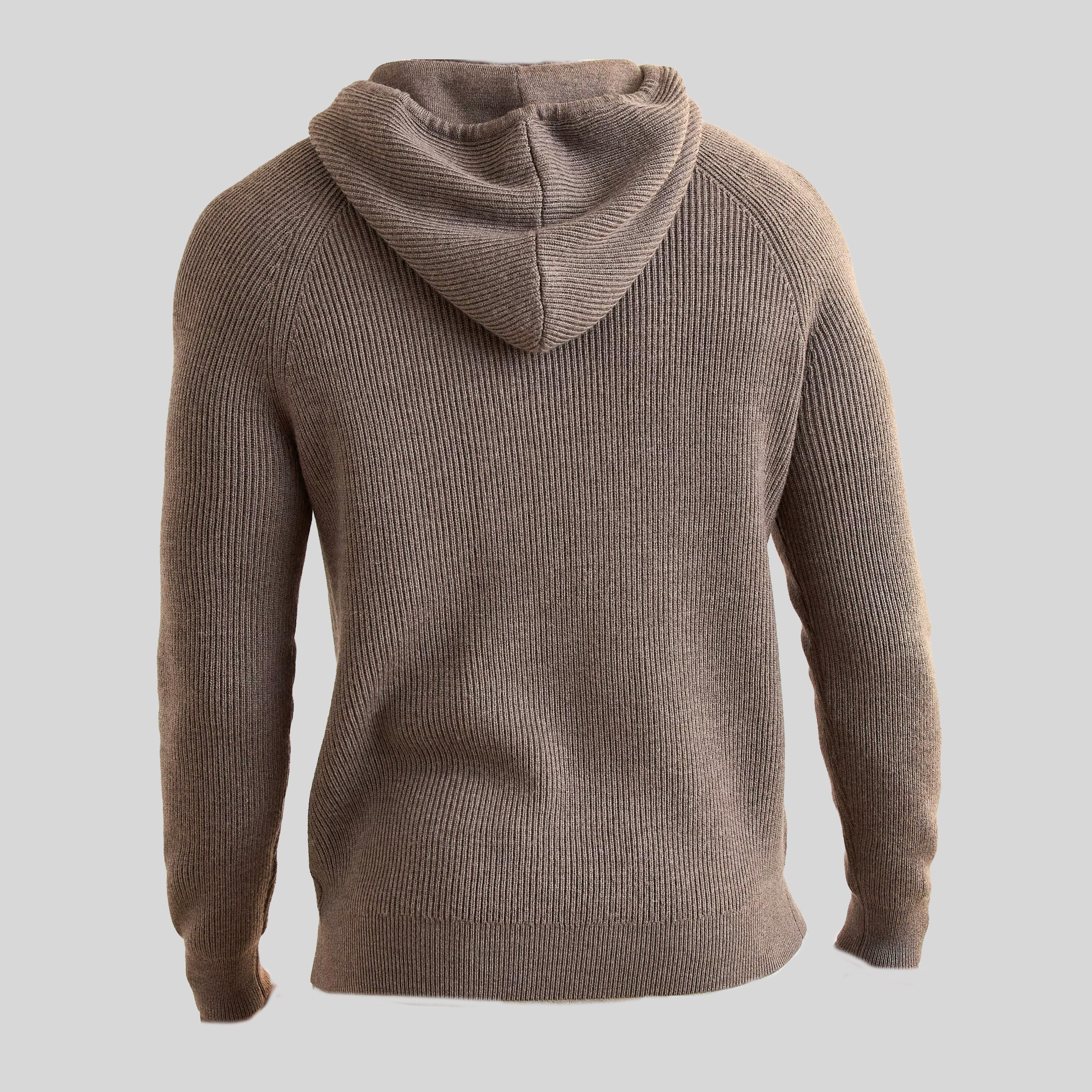 MERINO RIBBED HOODIE - FOSSIL
