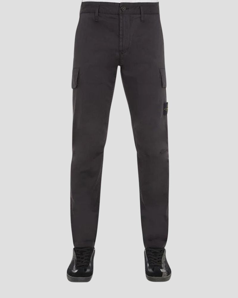 Cargo pants in stretch cotton wool satin - BLACK