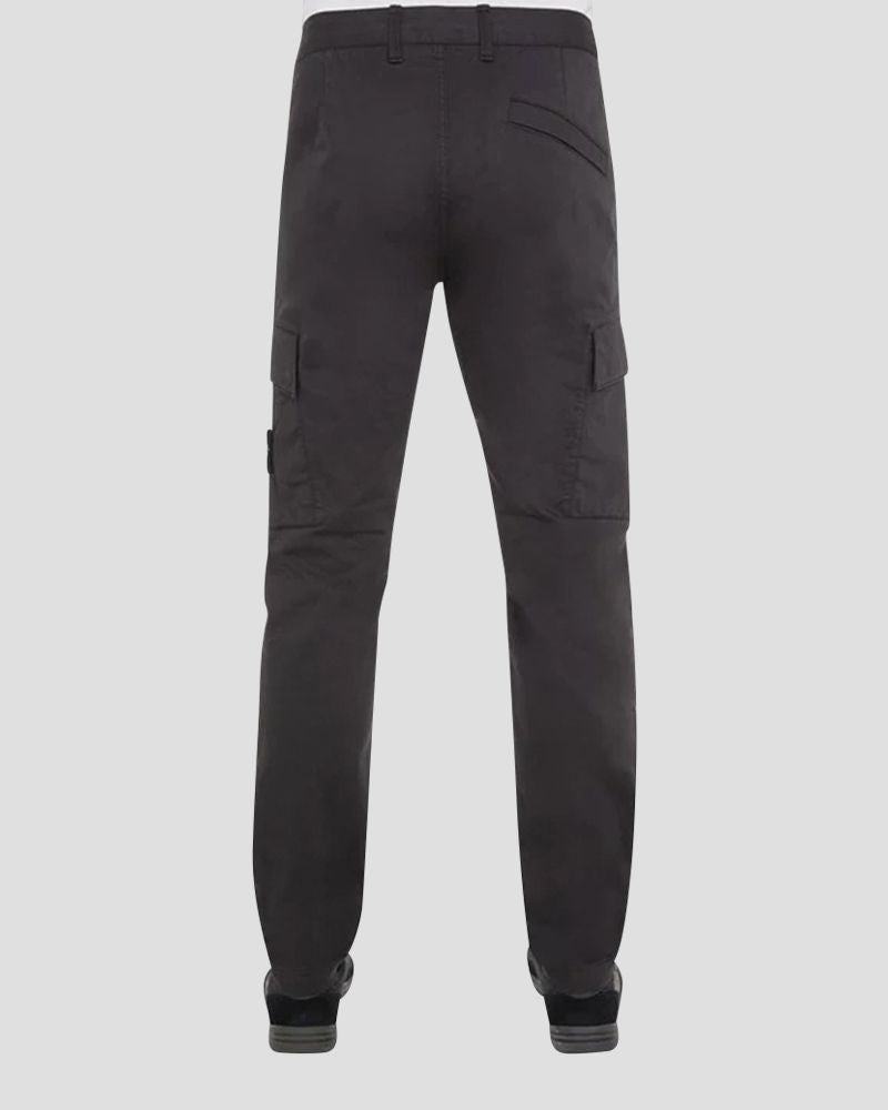 Cargo pants in stretch cotton wool satin - BLACK
