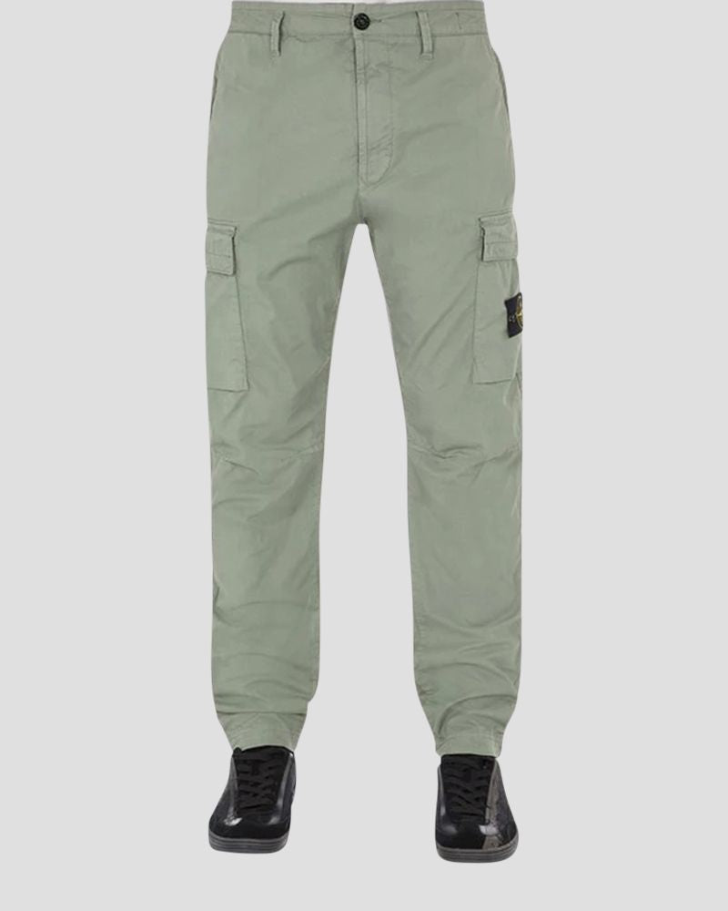 Cargo trousers in stretch cotton gabardine - SAGE