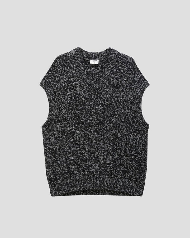 SQUARE KNIT VEST - black and white