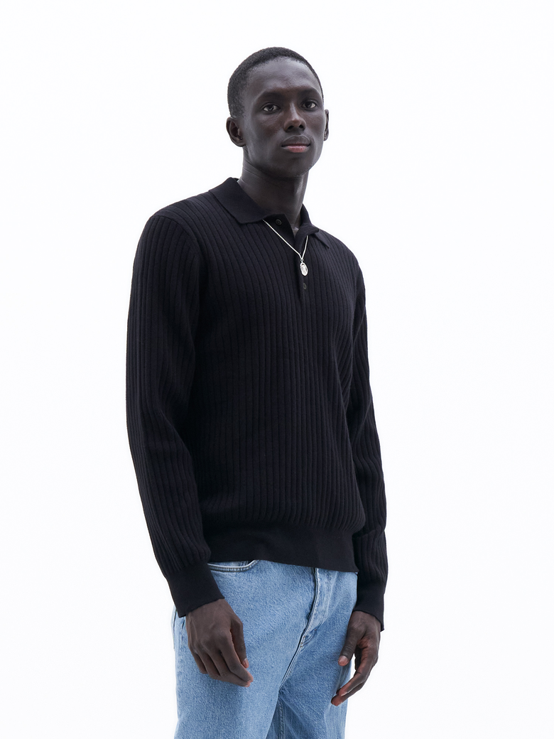 KNITTED POLO SHIRT - BLACK