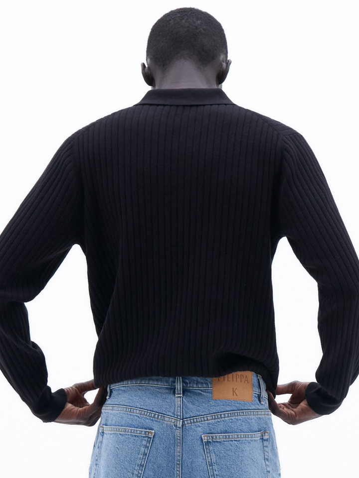 KNITTED POLO SHIRT - BLACK