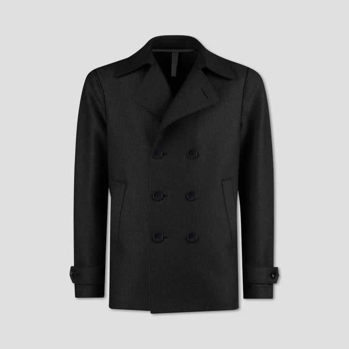 Boiled Wool and Polaire Peacoat  - Black - sale