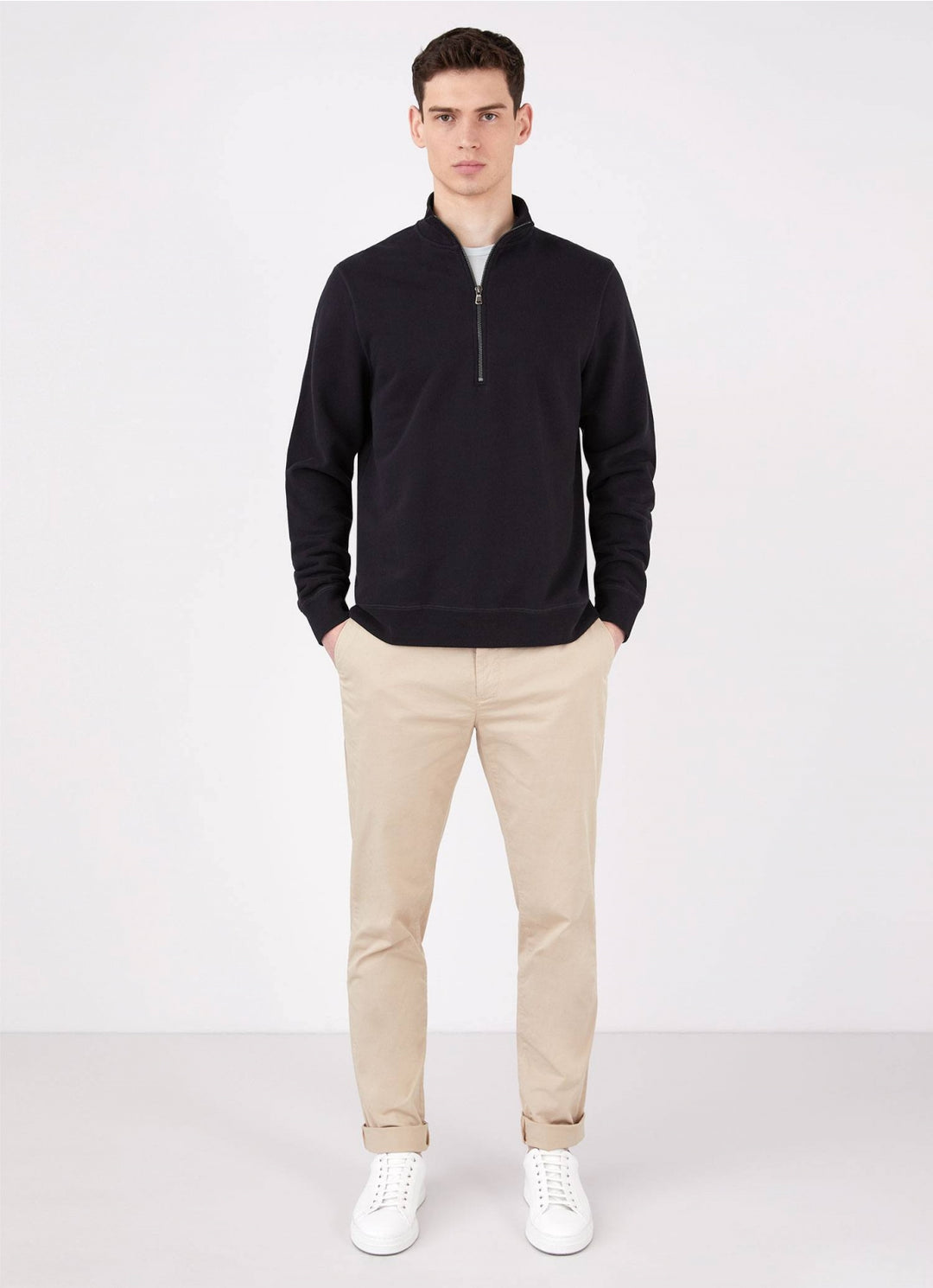 Half Zip Loopback Sweatshirt - Black - sale