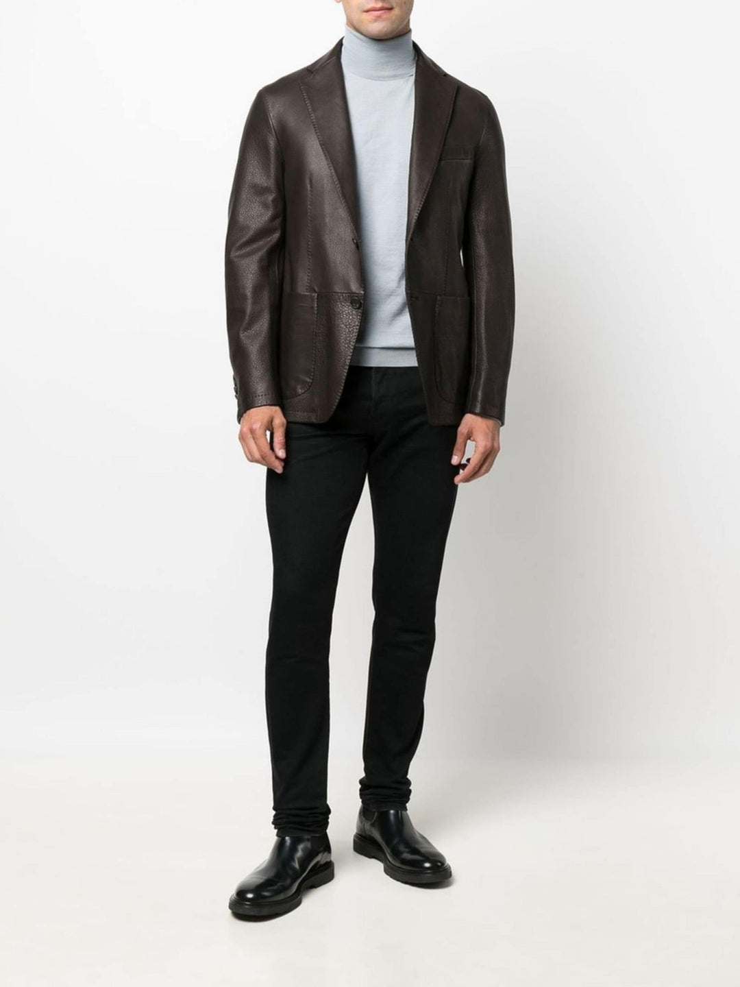 Tailored leather blazer - Brown